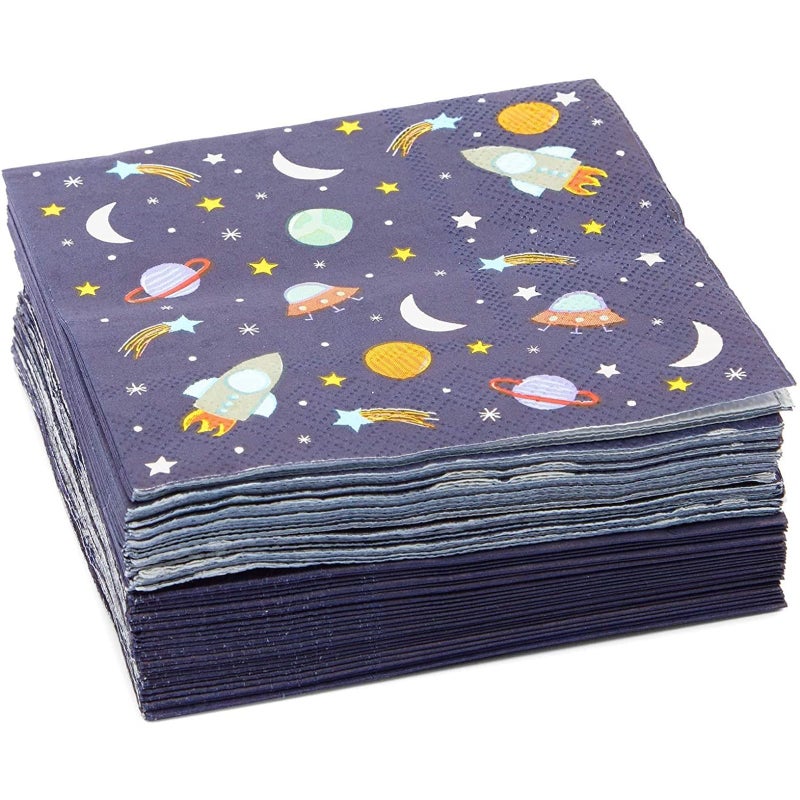 BLUE PANDA Rocket Ship Space Napkins - 5 x 5 in, 50-Count, 3-Ply Blue - Outer Space Party & Birthday Decorations - Kids Party Napkins - Image 4